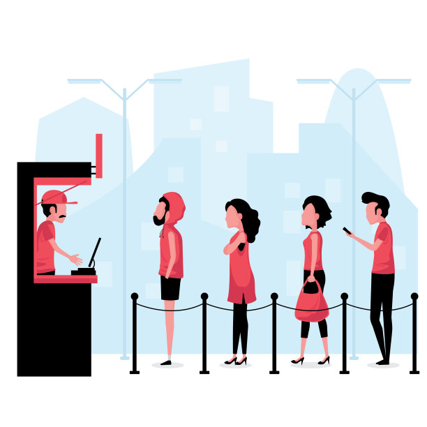 一男一女排队买东西的社交距离图片下载