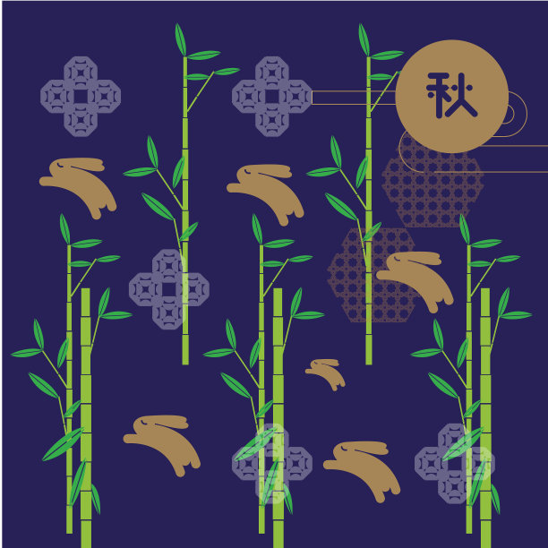 月饼节日问候设计模板与矢量/插图与中国文字，意思是“中秋节快乐”图片下载