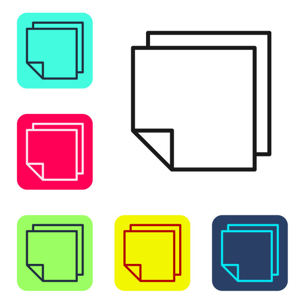 黑线贴注贴纸图标孤立在白色背景上。带有文本或信息空间的磁带。设置图标的颜色方形按钮。矢量图图片下载