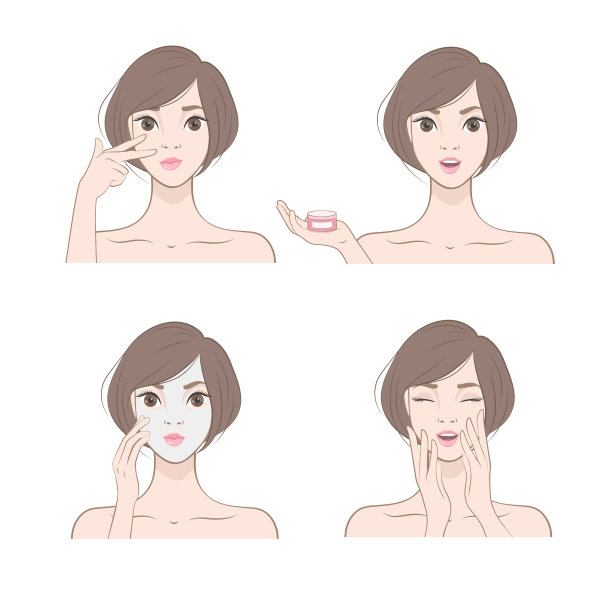 矢量插图的一个日本女孩做皮肤护理图片下载