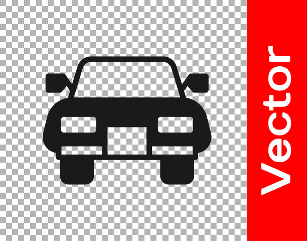 黑色汽车图标孤立的透明背景。向量图片下载