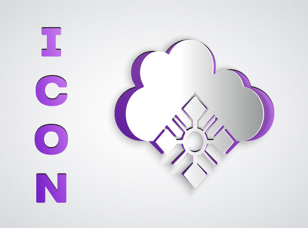 剪纸云与雪图标孤立在灰色背景。云与雪花。单一的天气图标。下雪的迹象。纸艺术风格。向量图片下载