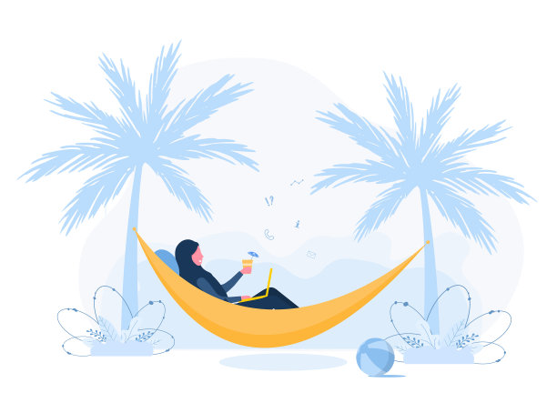 一个自由职业者阿拉伯女孩在吊床上拿着笔记本电脑图片下载