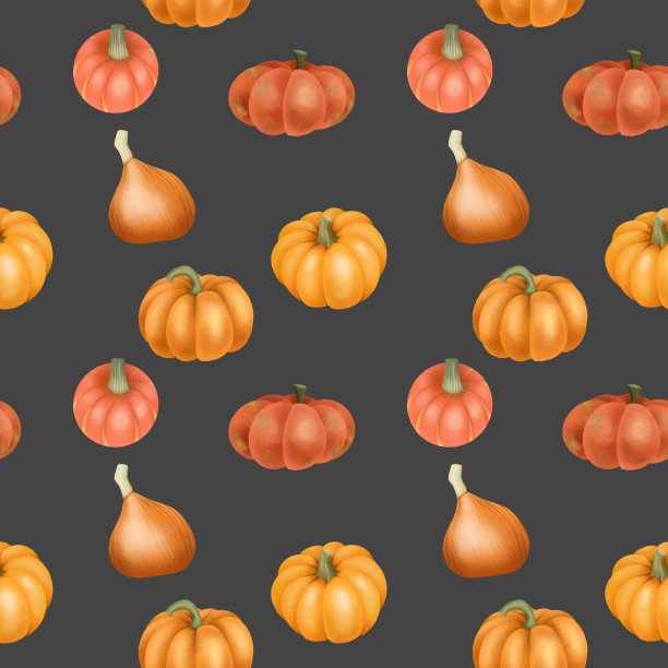 无缝图案的手绘橙色南瓜在一个黑暗的背景图片下载