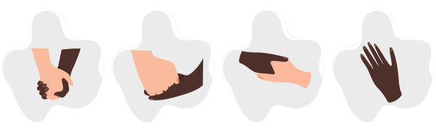 非裔美国人不同姿势的手势。一组男性或女性的手姿势，手指握住。图片下载