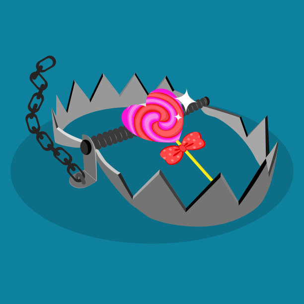 心落入陷阱。网络浪漫骗局或情人节在黑暗的概念。爱情不是诱饵，就是牺牲品。向量图片下载