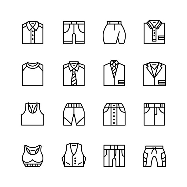 一套线条艺术衣服可编辑的笔触图标图片下载