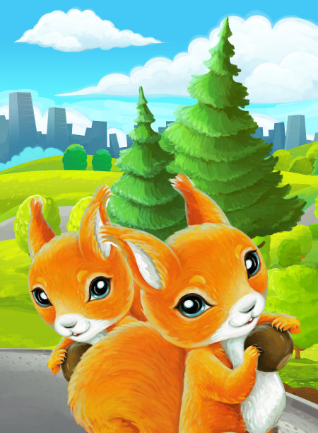 郊外公园卡通场景与素描配私人飞机飞行插画素材图片