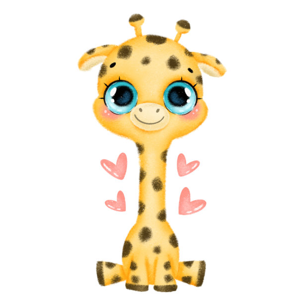 插图的一个可爱的卡通小长颈鹿与大眼睛和爱心图片下载