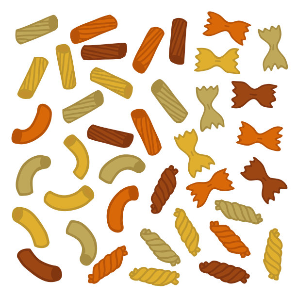 一套多色类型的意大利面孤立在白色背景。收集生通心粉。法法尔干酪，焦面条，通心粉和tortiglioni。意大利菜。图片下载