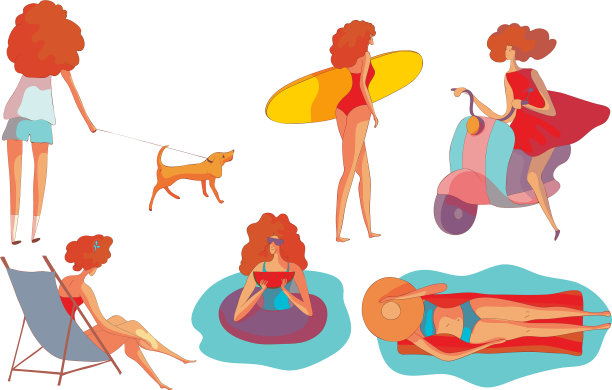 年轻的红发女子手持冲浪板游泳图片下载