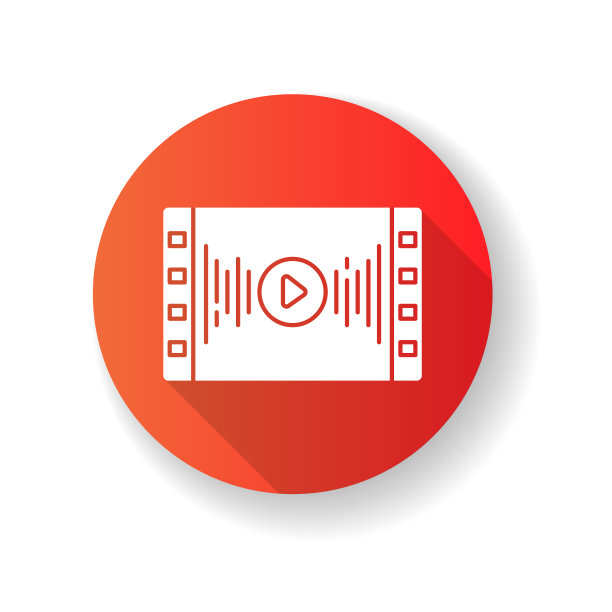 音乐视频红色平面设计长阴影字形图标图片下载
