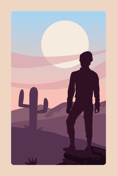 美丽的风景与男性游客剪影图片下载