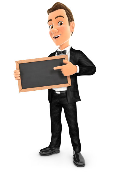 3d侍者站在石板黑板上图片下载