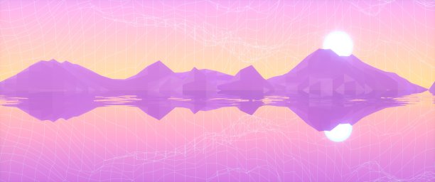 抽象图像的反射山和太阳在海上的三维图像图片下载