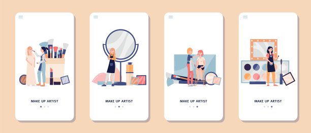 美妆美颜艺术家服务app，平面矢量插图孤立。图片下载