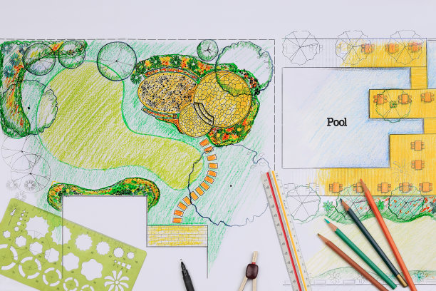 景观设计师为酒店设计后院游泳池平面图图片下载