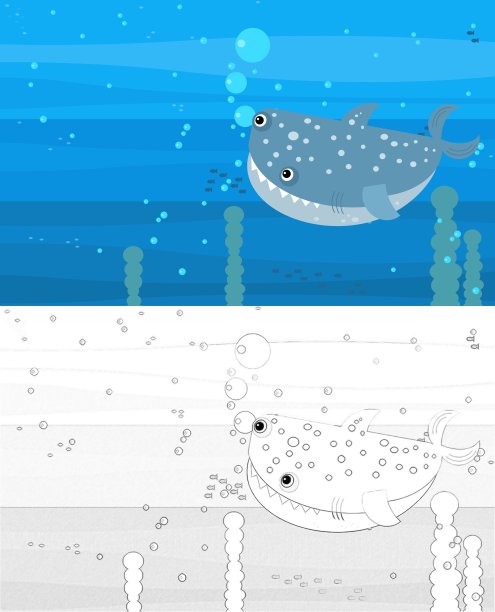 快乐的卡通水下场景与素描与游泳的珊瑚礁鱼与文字插图的空间图片下载