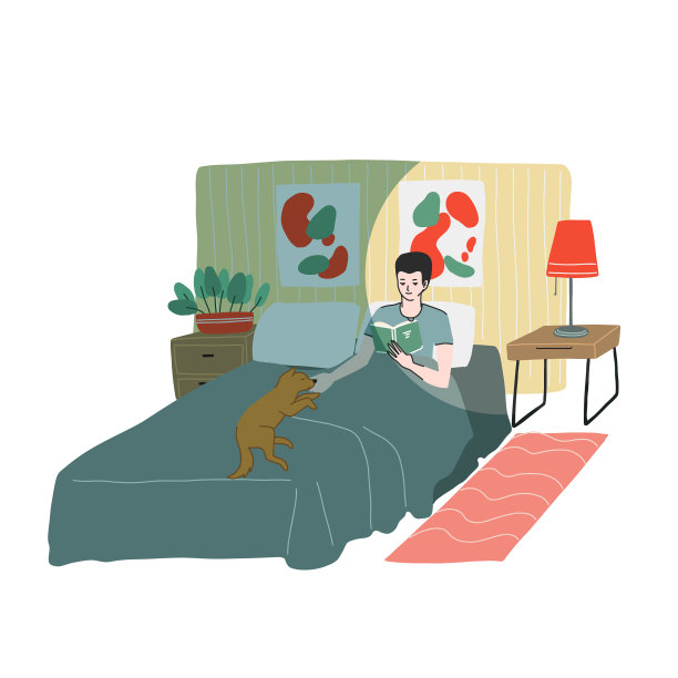 年轻人正在床上看书图片下载