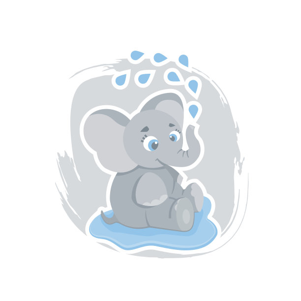 可爱的卡通大象坐在水坑和洗涤，可以作为一个印刷在孩子的衣服，矢量eps 10插图图片下载