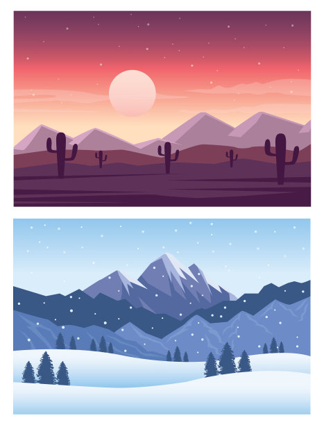 美丽的雪景和沙漠景色图片下载