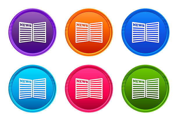 报纸图标豪华明亮的圆形按钮设置6色向量图片下载
