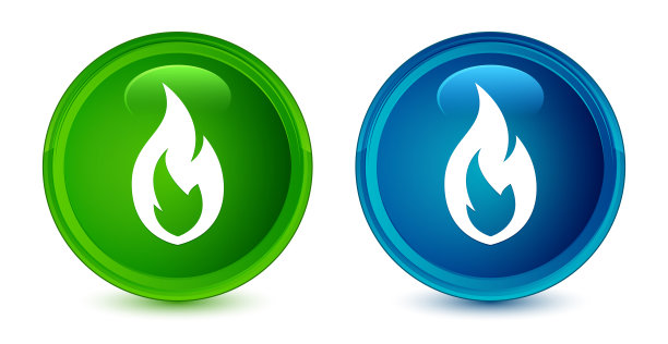 火的火焰图标艺术光泽光泽的蓝色和绿色圆形按钮集图片下载