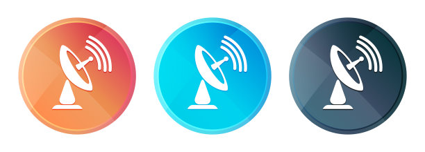 卫星碟形图标蒸汽雾圆形按钮设置闪亮的插图图片下载