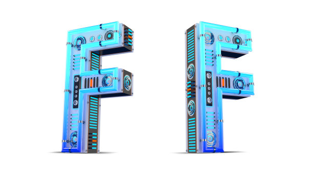 蓝色氖灯3d字母插图与剪切路径。图片下载