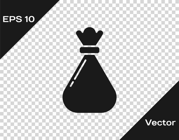 黑色垃圾袋图标隔离在透明的背景。矢量图图片下载