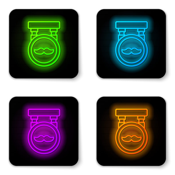 发光的霓虹灯线理发店图标孤立在白色的背景。美发师标志或招牌。黑色方形按钮。矢量图图片下载