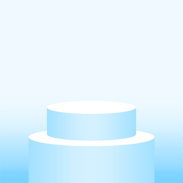 三维台座圆柱形圆形软蓝色为化妆品展柜，讲台圆形舞台蓝色粉彩柔和配色，平台1阶为广告文案空间，一个讲台圆形为产品展示图片下载