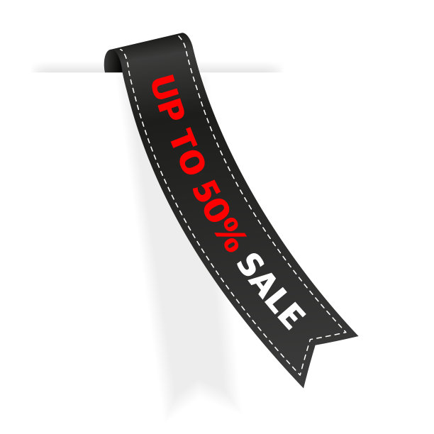 标签高达50%的折扣。丝带销售标签旗帜孤立。矢量插图。图片下载