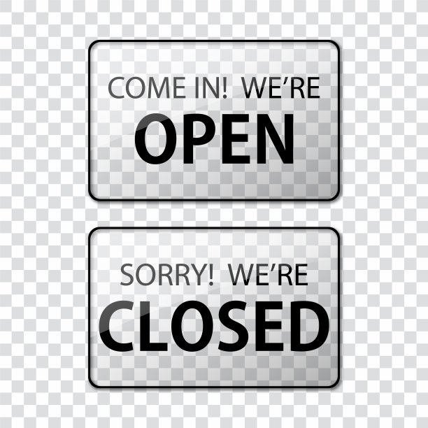 现实的开门和关门标志。透明玻璃片商店和商店图片下载