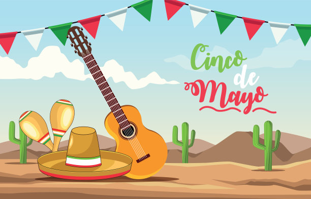 用吉他和帽子庆祝五月五日节图片下载