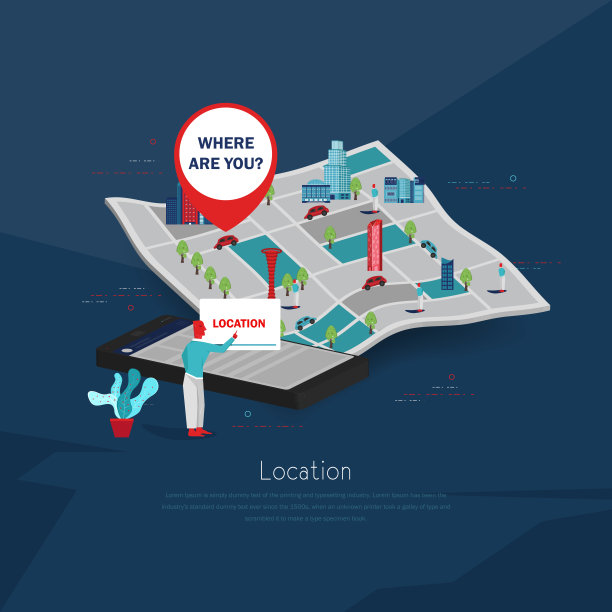 在线出租车预订的概念与3D等距图的GPS，地图地图与地图针在智能手机。图片下载