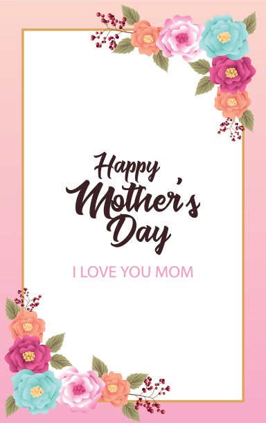 母亲节贺卡与鲜花方形框架图片下载