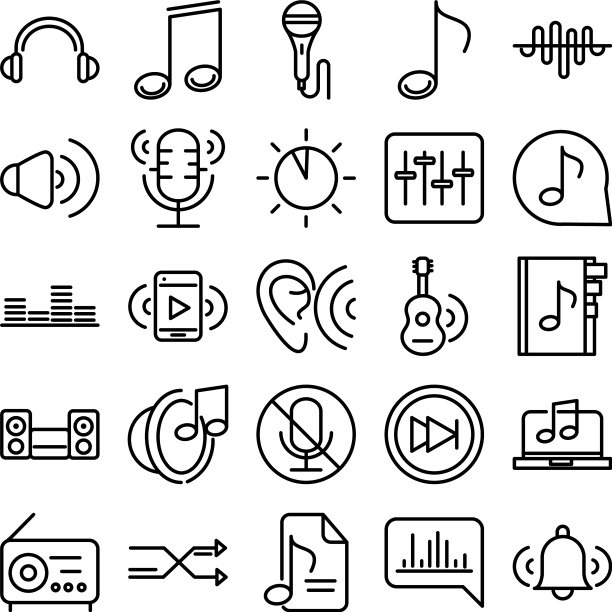 声音音频音量音乐线性风格图标集图片下载