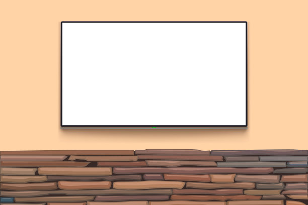 石头墙上的空白电视图片下载