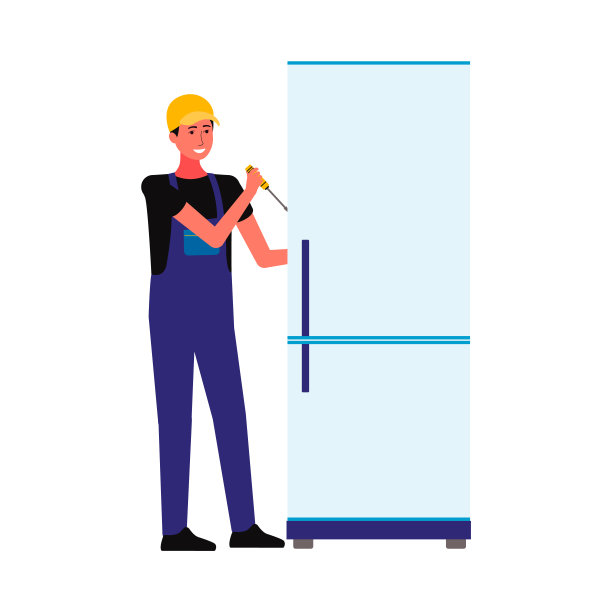 卡通修理工修理冰箱-穿制服的勤杂工图片下载