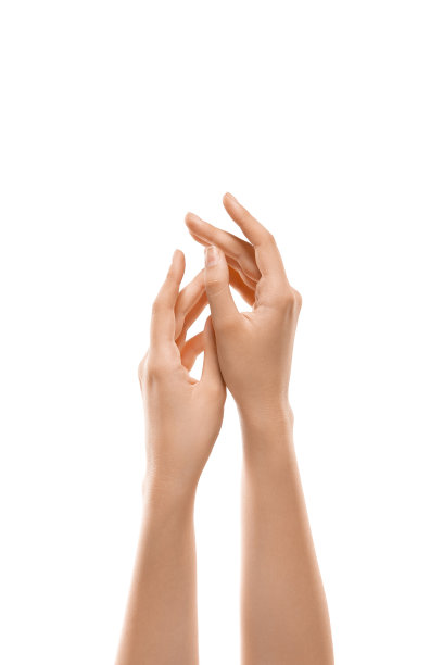 美丽的女性手孤立在白色的背景。运动，性感的身体与良好的皮肤在内衣。图片下载