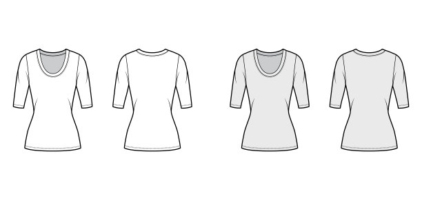 杓领运动衫技术时尚插图与肘袖，贴身的形状，束腰长度图片下载