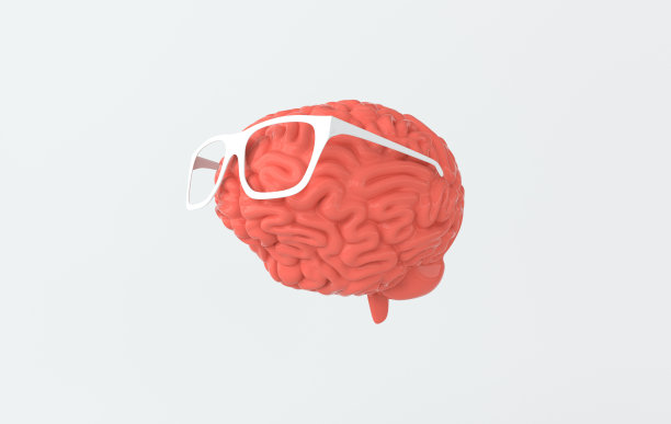 3d大脑太阳镜渲染插图模板背景。智能的概念，头脑风暴，创意，人脑，人工智能。图片下载