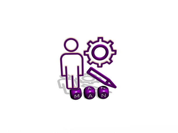 在墙上有图标的MAN的3D表现，以及在镜面地板上由金属立方体字母排列的文本，用于概念含义和幻灯片演示图片下载