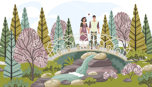 人物男女站在桥上图片下载