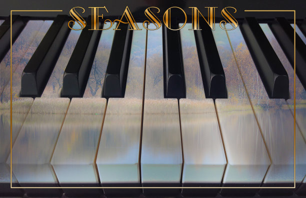 古典音乐背景照片双曝光的钢琴琴键和秋景创意图片下载