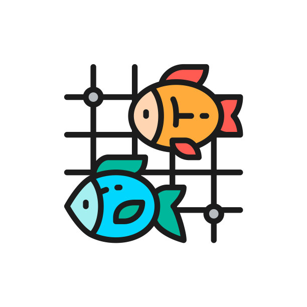 鱼在渔网平色线图标图片下载