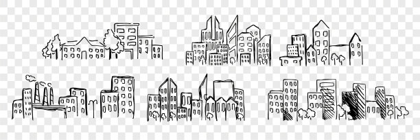 手绘建筑摩天楼集合图片下载