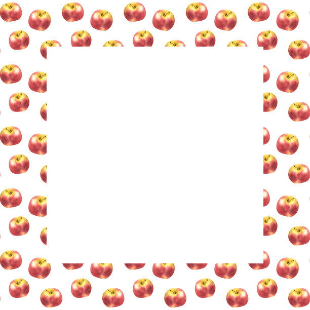 水彩手绘框架与新鲜的红苹果。图片下载