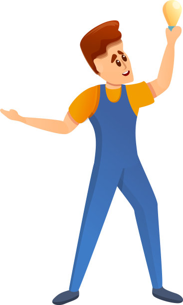 电工和灯泡图标卡通风格图片下载